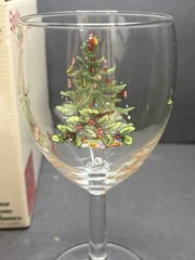 Vintage Spode Christmas Tree All Purpose Wine Glasses Set of 4 In Original Box