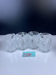 Vintage Clear Cut Crystal Mugs Set of 4 Star Base Diamond Glass