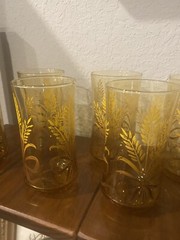 7 Vintage Libbey Amber Golden Wheat Drinking Glasses 14 oz