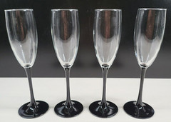 (4) Luminarc Domino Signature Black Fluted Champagne Set Elegant Cristal France