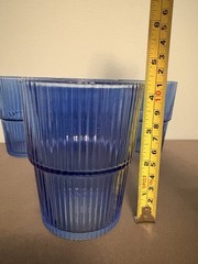 Blue Ribbed Glass Tumbler Glasses Set of 4 Round 3.5in x 4.25in