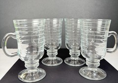 VTG Irish Coffee Mugs Ribbed Glass Pedestal Set Of 4 5.75 In Made In Portugal