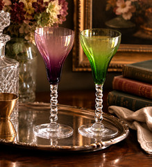 VTG Hand Blown Cordial Glasses Amethyst and Emerald Czech Bohemian Art Glass -2