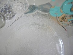 Glass Bowl w/fruit molded outside Stamped Italy 3 1/2″ height, 8 1/4″ diameter