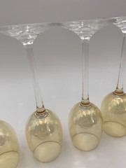 SET OF 6 (SIX) 4 oz Marigold Gold Clear Stem Liquor Crystal Goblets 6-7/8” Tall