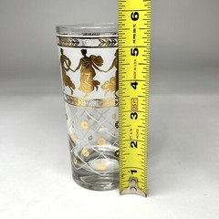 MCM Gold Grecian Goddess Design Glass Ice Bucket & 7 Highball Glasses Aldon