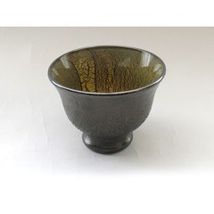 Hiroaki Miyazawa Glass Black Satsuma Sakazuki Cup Silver-Gold Finish 8.5x7cm