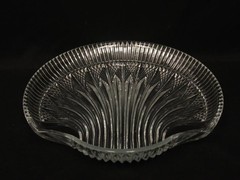 Clear Cut Glass Clam Shell Platter 10.5″ Ribbed Fan Pattern, Elegant Dish
