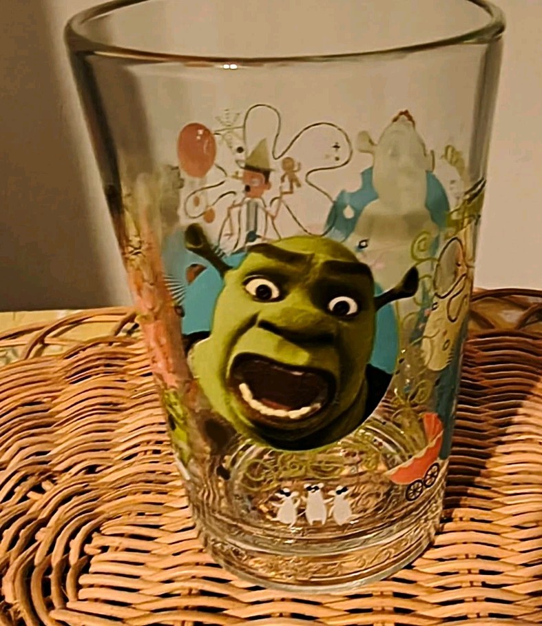 2007 Shrek Character Clear Glass Drinking Tumbler, Kids Cartoon Movie