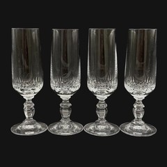 Vintage Heavy Cut Crystal Champagne Toasting Flutes Clear Glass Set of 4