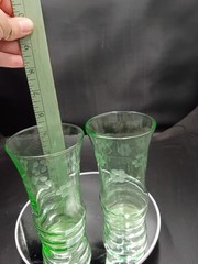 Uranium Glass Tumblers Set 2 Etched Flowers Vaseline UV Reactive Glows 5”