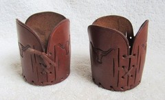 4 Western Cowboy Ranch Leather Longhorn Steer Drink Glass Cozy Holder Coaster