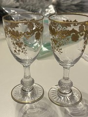 Massenet by St Louis Crystal 19c Gilt Etched cordial glasses￼