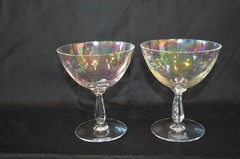 Set of 7 Fostoria Iridescent Rainbow Glass Champagne Sherbet Coupes Stemware