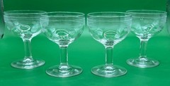 Standard Glass Stemmed Dot & Line Etched Design Cordials Aperitif Sherry Glasses