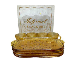 Vintage Crystal 4 Piece Snack Set Informal Pebble Yellow Continental Can Co. USA