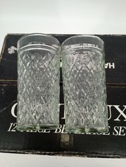Vintage Crystalux 12 Piece Beverage Set Waffle Crosshatch 5.5” h 12 oz (60077)