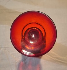 Red Glass Stemmed Goblet, Embossed Leaf & Berry Design, Unmarked