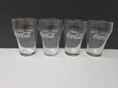 4 Vintage Enjoy Coke Coca-Cola 5 oz Glasses Libbey Bell Shaped Clear GUC