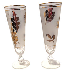 Vtg 22k MCM Libbey Golden Leaf Frosted Pilsner Beer Glasses Replacement Set of 2