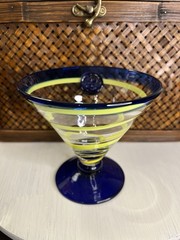 Kosta Boda Martini/Margarita Glass Royal Caribbean Cobalt Blue Yellow Swirl