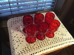 6 Vintage Ruby L G Wright Moon And Stars 4 1/2” Wine Glasses 2 Sets Available