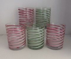 Cera Candy Cane Glasses Christmas Double Old Fashioned MCM Vintage RARE Set of 5