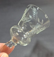 Vintage Tulip Shape Floral Clear Cordial Absinthe Glass Etched Partial Flowers