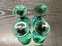 Vintage Libbey Juniper Green Gold Rim Water Goblets Set of 4 Teardrop 6.75”