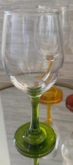 Set of Five (5) Vintage Jewel Tone Stem 8oz Glass Wine Glasses