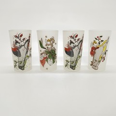 4 Federal Glass Gay Fad Design Tumblers Angels Preparing for Christmas 12 oz