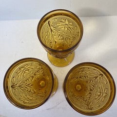 Indiana Tiara Pressed Sandwich Glass Amber Ice Tea Glasses Tumbler Cup Set of 3