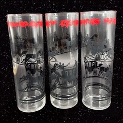Horse and Stagecoach Tumblers Mid Century BarWare Tumbler Set 3 Glasses