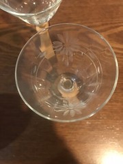 Vtg Set Of 2 Two Tone Wooden Stem Cordial Glasses Etched Flowers Handmade Base