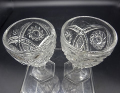 Vtg Cut Glass Cordial Sherry Goblet 4″ Glasses Hexagonal Base Floral Set of 2
