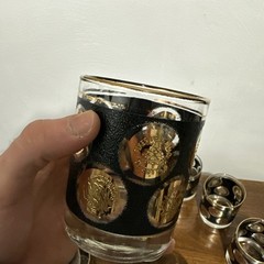 Vintage Libbey Gold Coin Bourbon Glasses Set of 8 w/ Black Raised Texture 8 oz