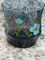 M Dis Glasses 2 Juice or Rocks Glasses Libby Whiskey~Blue Floral 8 oz