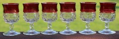 6 Tiffin Kings Crown Thumbprint Ruby Red CORDIAL Glasses Goblets 3 5/8″ Tall