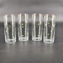 Shamrocks Tom Collins Glasses Worn Gold on Rim Trim Set of 4 Vtg