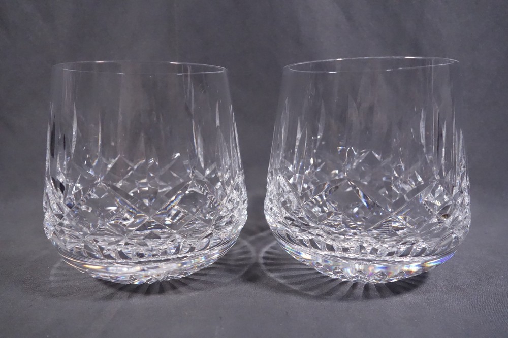 2 x Waterford Crystal Lismore Roly Poly Old Fashioned Glasses 3 3/8″