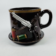 Vintage EO Brody Hunting Shotgun Shell Mug Brown Pottery Stein Cup