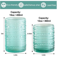 Embossed Glass Tumblers for Beer & Cocktails, Set of 12