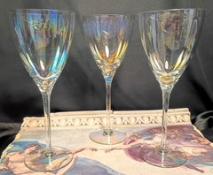 3 Tall Long Stem Iridescent Contemporary Crystal Wine Glasses Set