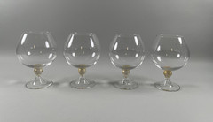 Set of 4 Murano Venetian Gold Flake Ball Stem Brandy Snifters 7″ Handblown