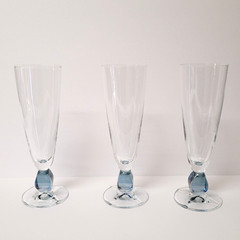 3 Schott Zwiesel Conte Blue Sapphire Crystal Fluted Champagne Glasses 7.5″