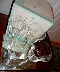 VINTAGE JC PENNY CINDY CRAWFORD STYLE MIRAGE 4 CLEAR GLASS GOBLETS 12 OZ