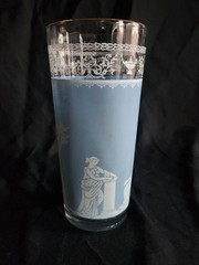 Hellenic Blue 16 oz Flat Tumbler by Jeannette • 6½» Tall Vintage