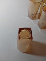 VTG Jeannette Iridescent Square Bottom Tumblers Peach Luster Set of 4 1950s MCM