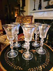 SET OF 6 CRYSTAL WINE GLASSES WITH PLATINUM RIMS, NWOT