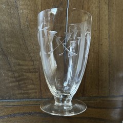 VTG SET (6) ETCHED CRYSTAL BAMBOO & LEAVES BLOWN GLASS ICED TEA / WATER TUMBLERS